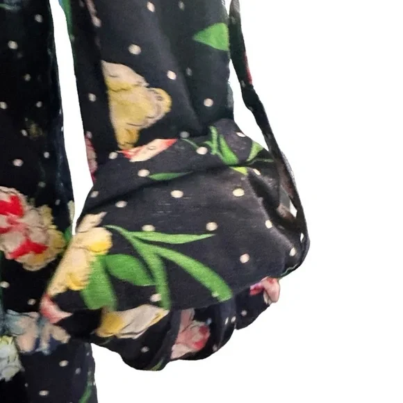 Talbots Navy Blue White Polka Dot Floral Six Button Blouse sz XLarge - Picture 5 of 8